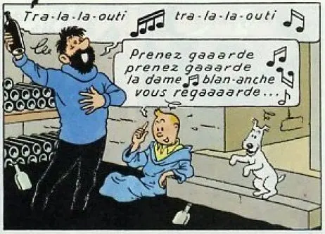Tintin et le capitaine Haddock entonnent « L’air de Jenny » tiré de l’opéra-comique La Dame Blanche